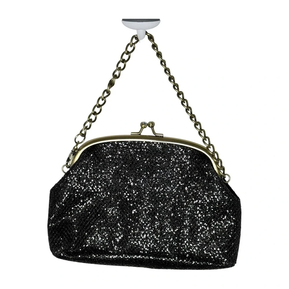 Jenny Packham Boudoir Clutch Women's Small Black Glitter Evening Bag‎